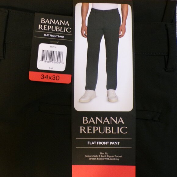 Banana Republic NWT Men's Flat Front Pant Slim Fit Black Choice: 34x29 or 34x30 - Picture 5 of 6